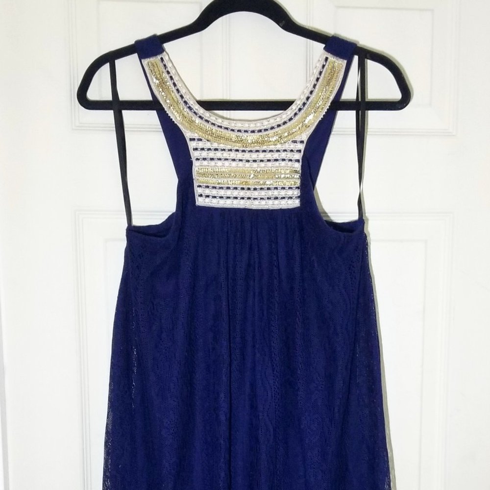 Sz M City Triangles Blue Embroidered Summer Dress